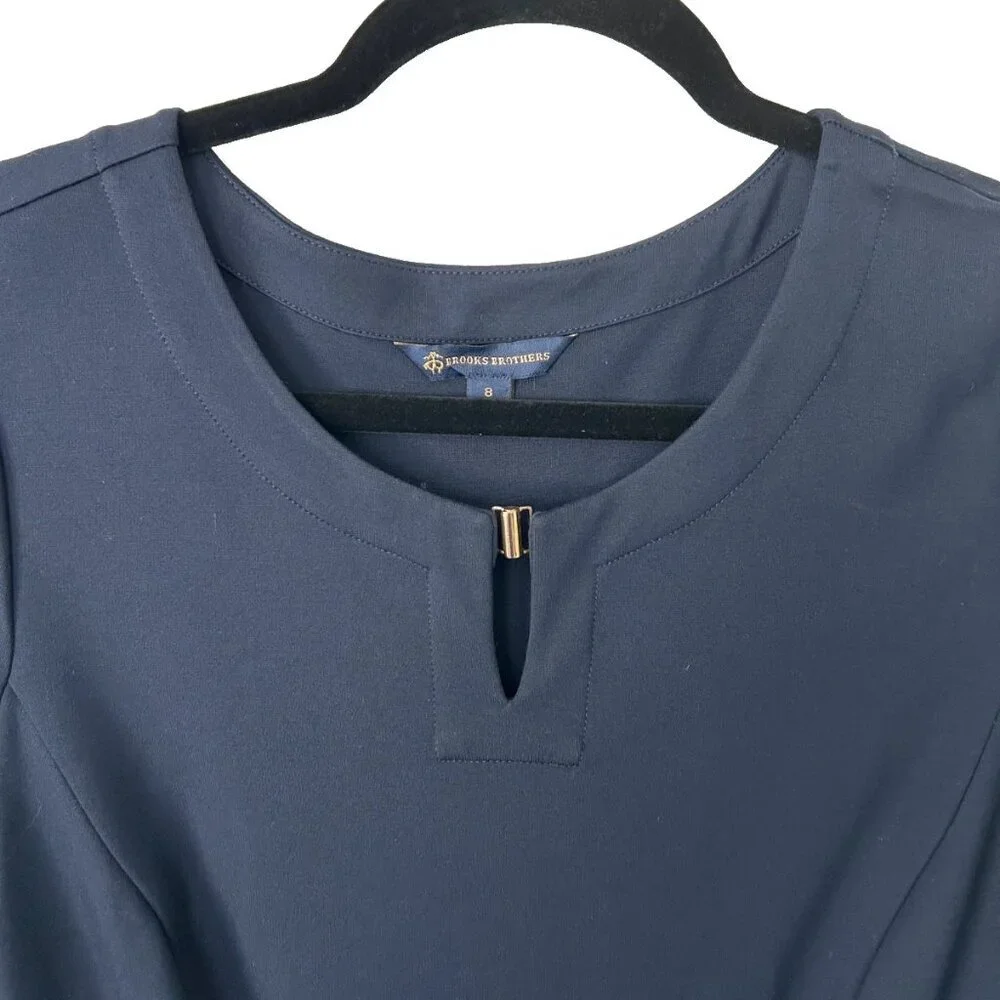 Brooks Brothers Women’s 8 Navy Belted Keyhole Ponte Sheath Dress Short Sleeve